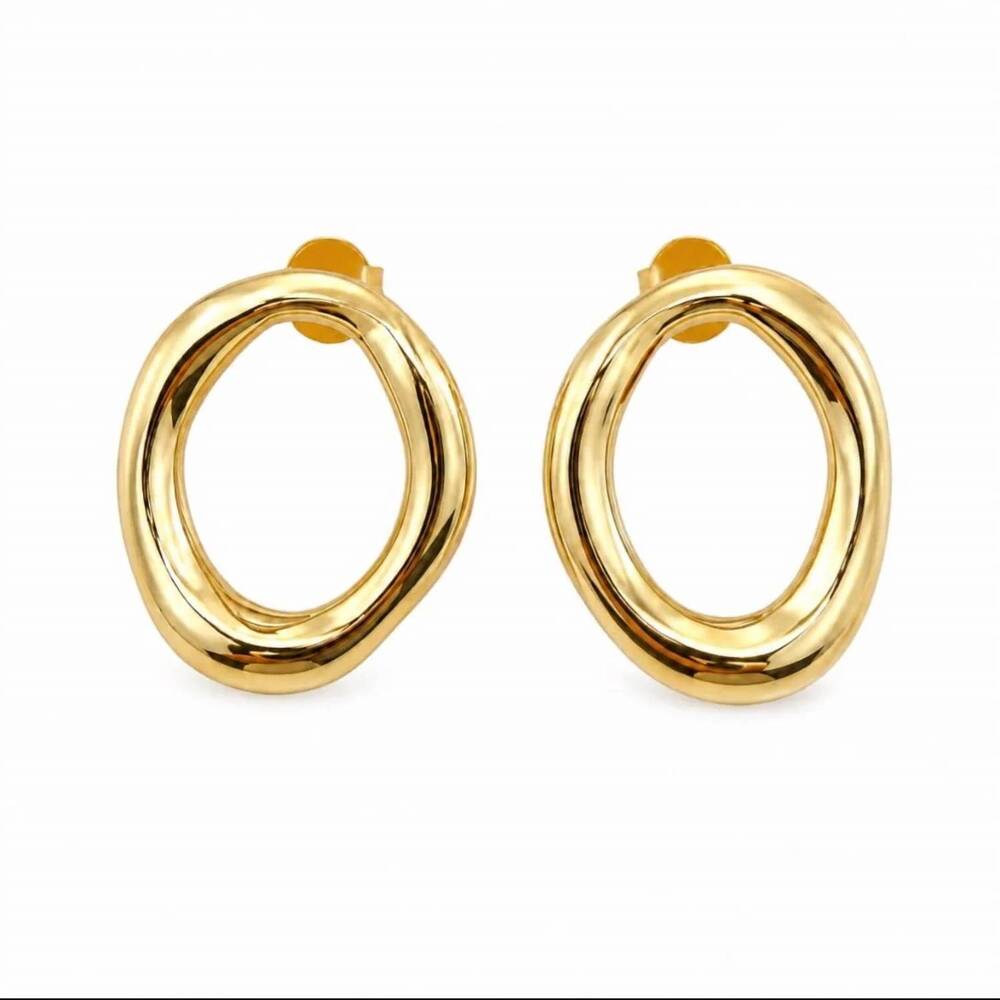 NEW NO WHINING DESIGNING women's artful hammered oval stud earrings in gold plat